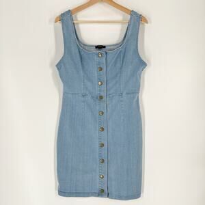 Blashe Denim Tank Dress Junior Large Light Wash Blue Stretch Sheath Sleeveless